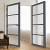 Brooklyn 4 Pane Solid Wood Internal Door Pair UK Made DD6308 - Clear Reeded Glass - Eco-Urban® Stormy Grey Premium Primed