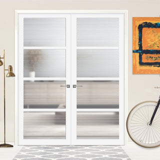 Image: Brooklyn 4 Pane Solid Wood Internal Door Pair UK Made DD6308 - Clear Reeded Glass - Eco-Urban® Cloud White Premium Primed