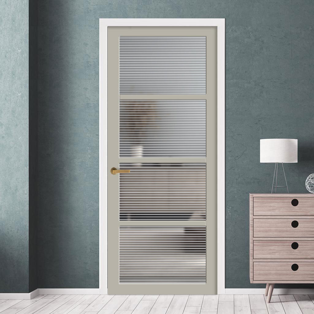 Brooklyn 4 Pane Solid Wood Internal Door UK Made DD6308 - Clear Reeded Glass - Eco-Urban® Mist Grey Premium Primed
