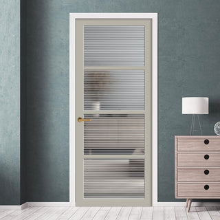 Image: Brooklyn 4 Pane Solid Wood Internal Door UK Made DD6308 - Clear Reeded Glass - Eco-Urban® Mist Grey Premium Primed