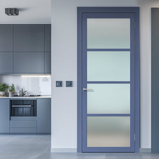 Image: Brooklyn 4 Pane Solid Wood Internal Door UK Made DD6308SG - Frosted Glass - Eco-Urban® Heather Blue Premium Primed
