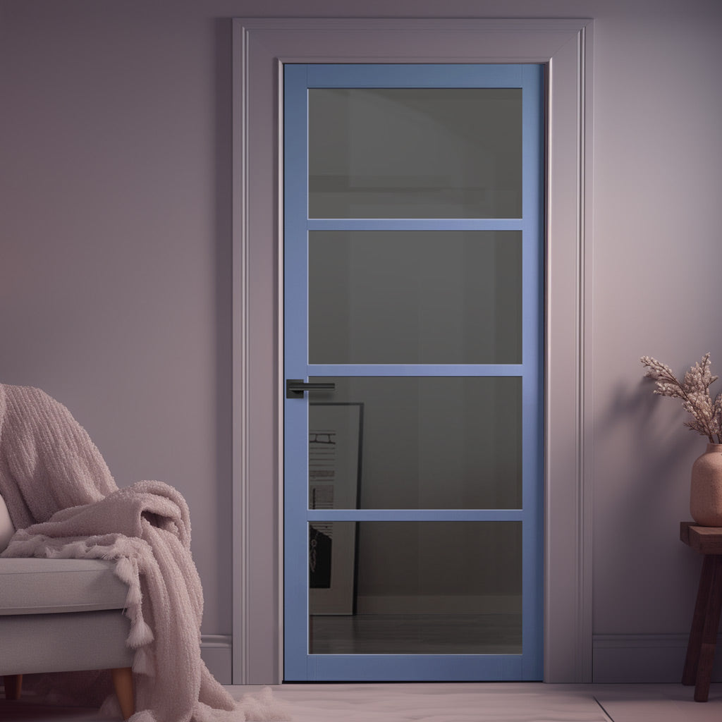 Brooklyn 4 Pane Solid Wood Internal Door UK Made DD6308 - Tinted Glass - Eco-Urban® Heather Blue Premium Primed