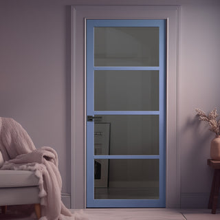 Image: Brooklyn 4 Pane Solid Wood Internal Door UK Made DD6308 - Tinted Glass - Eco-Urban® Heather Blue Premium Primed