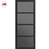 SpaceEasi Top Mounted Black Folding Track & Double Door - Handcrafted Eco-Urban Brooklyn 4 Pane Solid Wood Door DD6308 - Tinted Glass - Premium Primed Colour Options