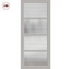 Top Mounted Black Sliding Track & Solid Wood Double Doors - Eco-Urban Brooklyn 4 Pane Doors DD6308 - Clear Reeded Glass - Mist Grey Premium Primed