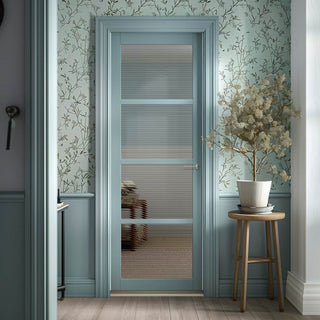 Image: Brooklyn 4 Pane Solid Wood Internal Door UK Made DD6308 - Clear Reeded Glass - Eco-Urban® Sage Sky Premium Primed