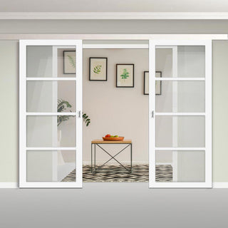 Image: Double Sliding Door & Premium Wall Track - Eco-Urban® Brooklyn 4 Pane Doors DD6308G - Clear Glass - 6 Colour Options