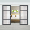 Double Sliding Door & Premium Wall Track - Eco-Urban® Brooklyn 4 Pane Doors DD6308SG - Frosted Glass - 6 Colour Options