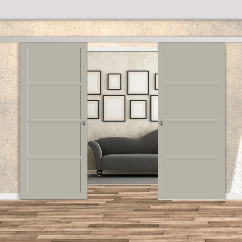 Double Sliding Door & Premium Wall Track - Eco-Urban® Brooklyn 4 Panel Doors DD6307 - 6 Colour Options