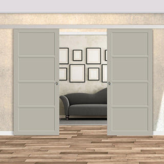 Image: Double Sliding Door & Premium Wall Track - Eco-Urban® Brooklyn 4 Panel Doors DD6307 - 6 Colour Options