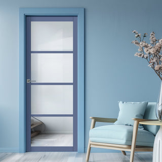 Image: Brooklyn 4 Pane Solid Wood Internal Door UK Made DD6308G - Clear Glass - Eco-Urban® Heather Blue Premium Primed