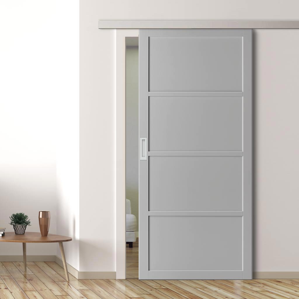 Single Sliding Door & Premium Wall Track - Eco-Urban® Brooklyn 4 Panel Door DD6307 - 6 Colour Options