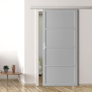 Image: Single Sliding Door & Premium Wall Track - Eco-Urban® Brooklyn 4 Panel Door DD6307 - 6 Colour Options