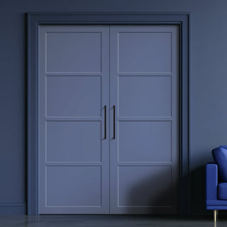 Image: Brooklyn 4 Panel Solid Wood Internal Door Pair UK Made DD6307 - Eco-Urban® Heather Blue Premium Primed