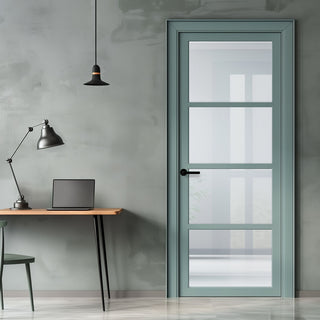 Image: Brooklyn 4 Pane Solid Wood Internal Door UK Made DD6308G - Clear Glass - Eco-Urban® Sage Sky Premium Primed