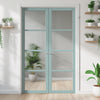 Brooklyn 4 Pane Solid Wood Internal Door Pair UK Made DD6308G - Clear Glass - Eco-Urban® Sage Sky Premium Primed