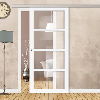 Image: Single Sliding Door & Premium Wall Track - Eco-Urban® Brooklyn 4 Pane Door DD6308G - Clear Glass - 6 Colour Options
