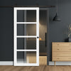 Top Mounted Black Sliding Track & Solid Wood Door - Handcrafted Eco-Urban Brooklyn 4 Pane Solid Wood Door DD6308 - Clear Reeded Glass - Cloud White Premium Primed