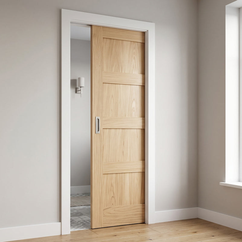 Value Single Evokit Pocket Door - Classic Oak Shaker Internal - Unfinished