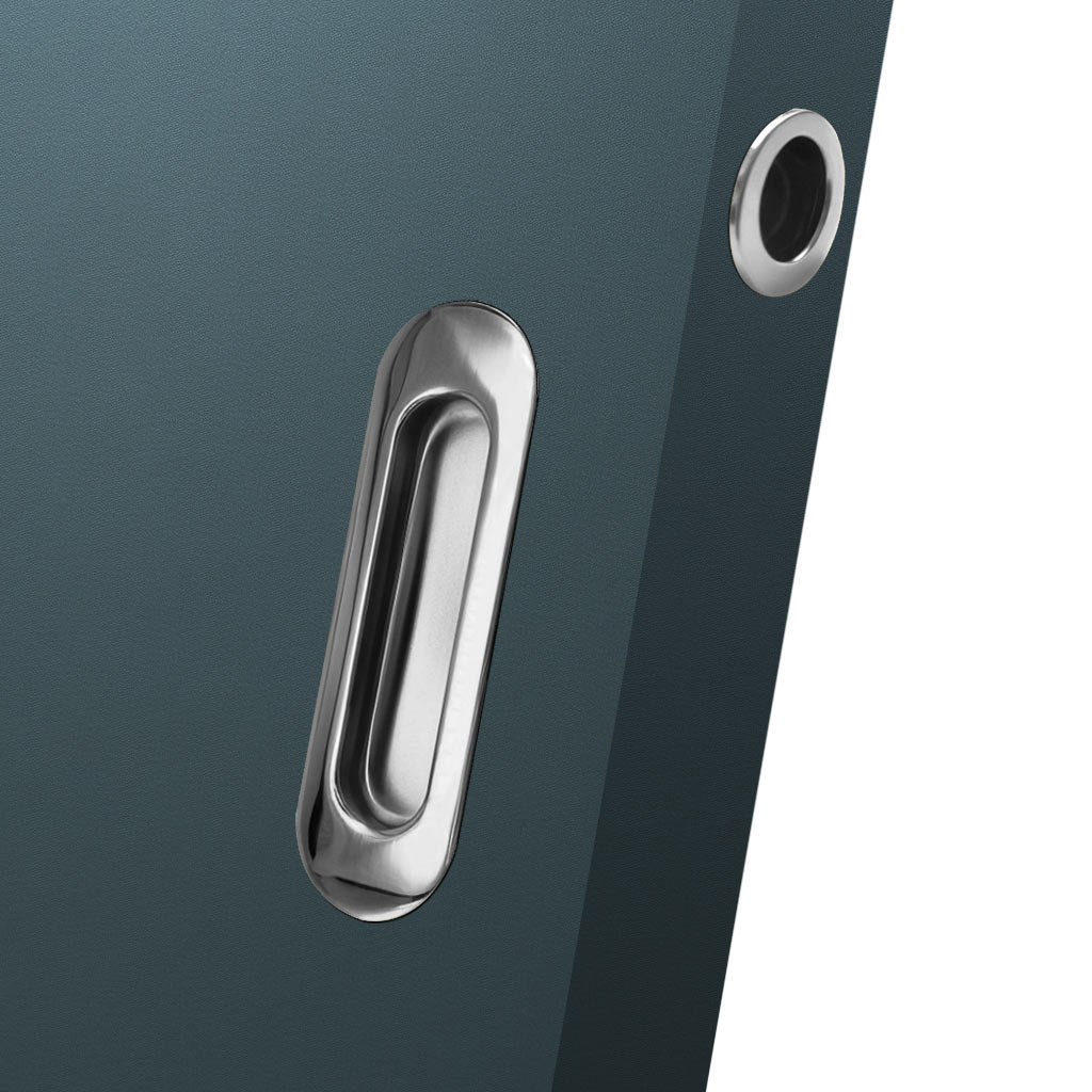 Burbank 120mm Sliding Door Oval Flush Pulls Pair and Single Finger Pull - Polished Stainless Steel