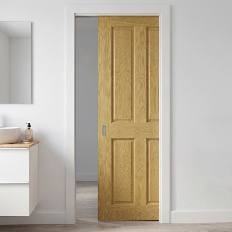 Bury Real American White Oak Crown Cut Veneer Single Evokit Pocket Door - Prefinished