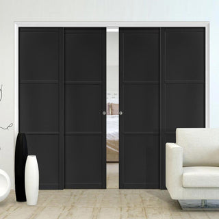 Image: Camden Black Staffetta Quad Telescopic Pocket Door - Prefinished - Urban Collection