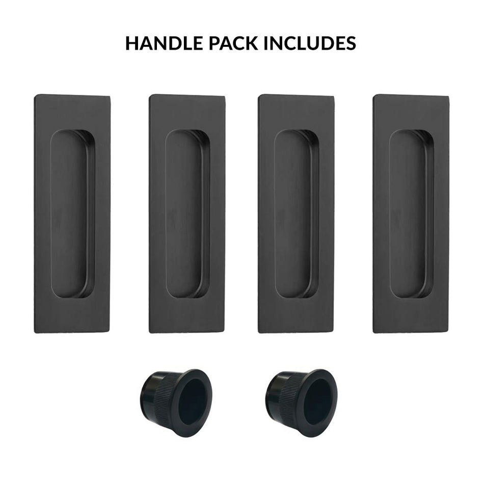 2 Pairs of Chester 120mm Sliding Door Oblong Flush Pulls and 2x  Finger Pull - Matt Black Finish
