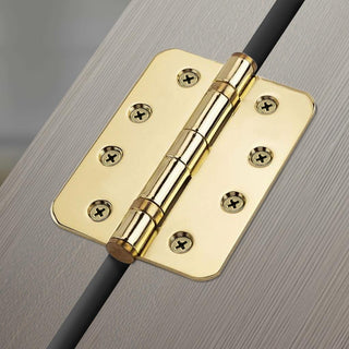 Image: 8x Cratus Exterior Polished Gold Finish Radius Corner Hinges - 102x67mm