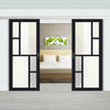 Double Sliding Door & Premium Wall Track - Eco-Urban® Cairo 6 Pane Doors DD6419SG Frosted Glass - 6 Colour Options