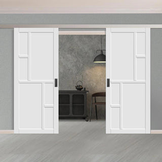 Image: Double Sliding Door & Premium Wall Track - Eco-Urban® Cairo 6 Panel Doors DD6419 - 6 Colour Options