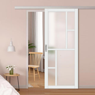 Image: Single Sliding Door & Premium Wall Track - Eco-Urban® Cairo 6 Pane Door DD6419SG Frosted Glass - 6 Colour Options