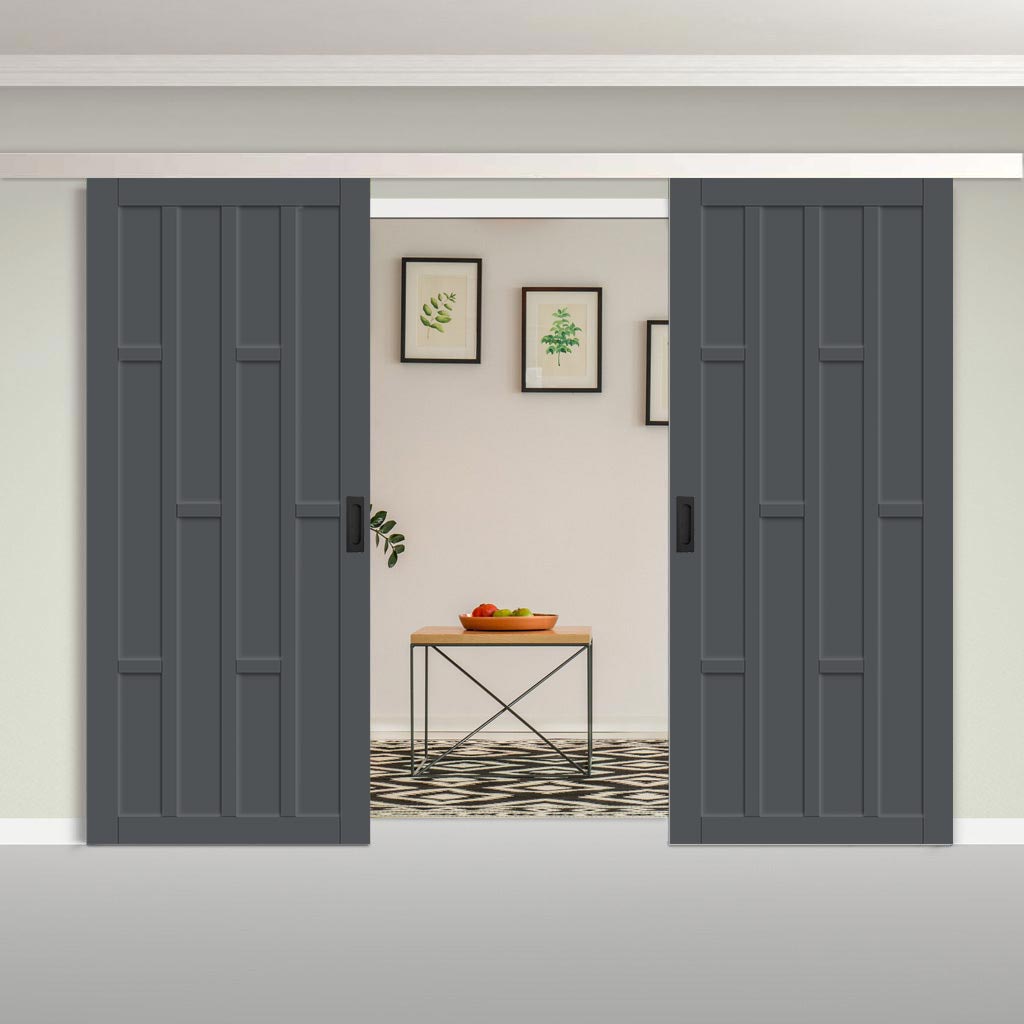 Double Sliding Door & Premium Wall Track - Eco-Urban® Caledonia 10 Panel Doors DD6433 - 6 Colour Options