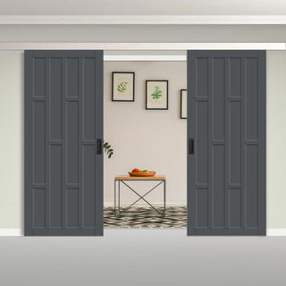 Image: Double Sliding Door & Premium Wall Track - Eco-Urban® Caledonia 10 Panel Doors DD6433 - 6 Colour Options