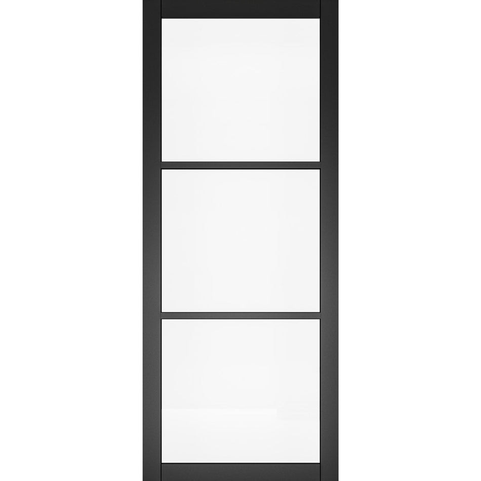 Sliding Top Mounted Black Folding Track & Double Door - Camden Black Door - Prefinished - Clear Glass - Urban Collection