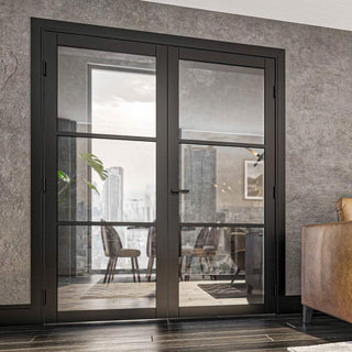 Image: Camden Black Internal Door Pair - Prefinished - Clear Glass - Urban Collection