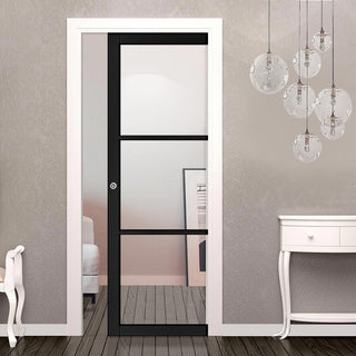 Image: Camden Black Single Evokit Pocket Door - Prefinished - Clear Glass - Urban Collection