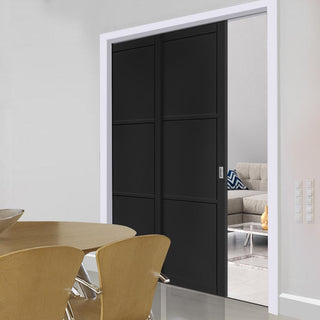 Image: Camden Black Staffetta Twin Telescopic Pocket Door - Prefinished - Urban Collection