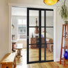 Camden Black Staffetta Twin Telescopic Pocket Door - Prefinished - Clear Glass - Urban Collection
