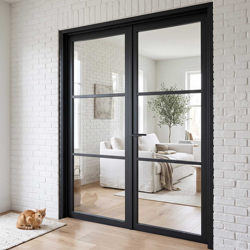 Camden Black Internal Door Pair - Prefinished - Clear Glass - Urban Collection