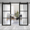Top Mounted Sliding Track & Camden Black Double Door - Prefinished - Clear Glass - Urban Collection