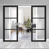 Top Mounted Stainless Steel Sliding Track & Camden Black Double Door - Prefinished - Clear Glass - Urban Collection