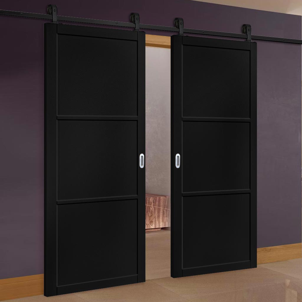 Top Mounted Sliding Track & Camden Black Double Door - Prefinished - Urban Collection