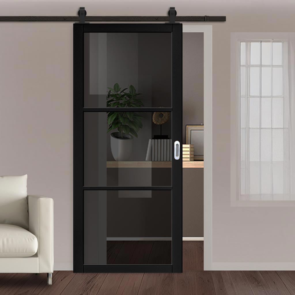 Top Mounted Sliding Track & Door - Camden Black Door - Prefinished - Tinted Glass - Urban Collection