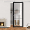 Top Mounted Stainless Steel Sliding Track & Camden Black Door - Prefinished - Clear Glass - Urban Collection