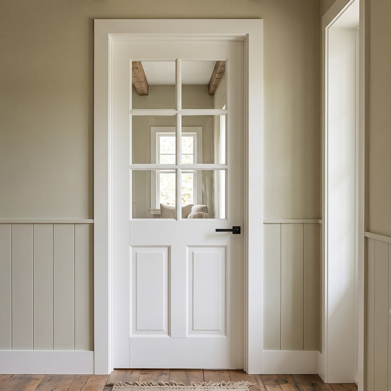 Canterbury 6 Pane 2 Panel Internal Door - Clear Glass - White Primed