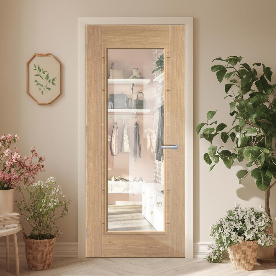 Carini 1 Pane Oak Internal Door - Clear Glass - Unfinished