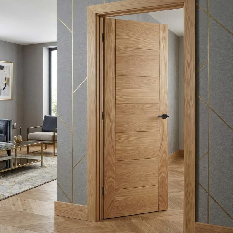 FD30 Fire Internal Door, Carini 7 Panel Oak Flush Internal Door - 30 Minute Fire Rated - Prefinished
