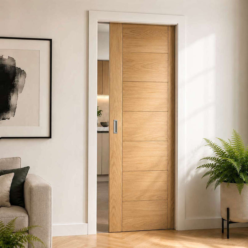Carini 7P Oak Single Evokit Pocket Door - Unfinished