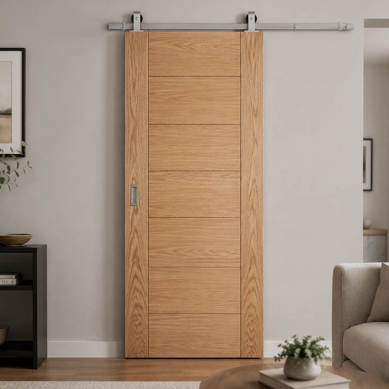 Top Mounted Stainless Steel Sliding Track & Door - Carini Oak Internal Door - Prefinished