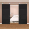 Top Mounted Stainless Steel Sliding Track & Double Door - Chelsea 4 Panel Black Painted Doors - Prefinished